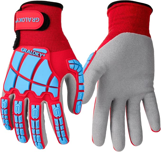 Safety Work Gloves for Men Women, Impact Work Gloves, Cut Resistant Gloves with TPR, Touchscreen Nitrile Grip Gloves