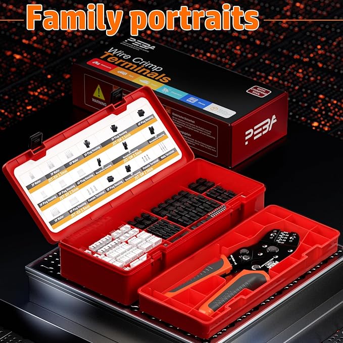 PEBA Crimping Tool and JST Connector Kit - 19 Types of 2.5 mm JST-XH Connectors & Crimp Pins, 2.5 mm JST-SM Housings and Contacts, for DIY Electronics - Suitable for AWG 32-20 Wires