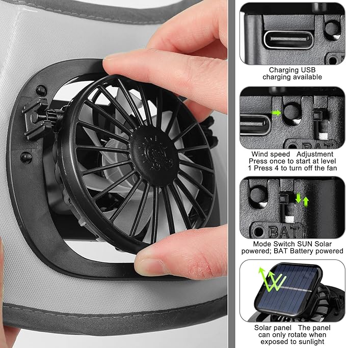 Solar Fan Hat for Men Women Sun Wide Brim Fishing Hat with Dual Power Ice Silk Neck Cover Reflective Design