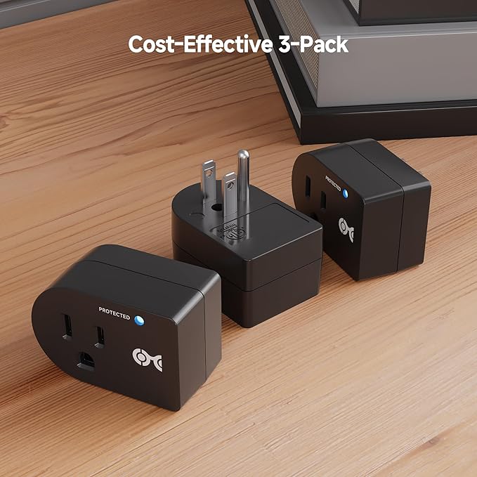 [ETL Listed] Cable Matters 3-Pack Non-Blocking 490 Joules Single Outlet Surge Protector, 15A / 1875W, Wall Surge Protector Outlet, Black