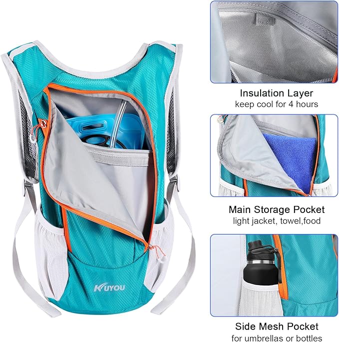 KUYOU Running Hydration Vest - Lightweight Insulated Hydration Backpack with 2L Water Bladder, Adjustable Chest Straps and Reflective Water Backpack for Running Marathon Race Hiking Cycling