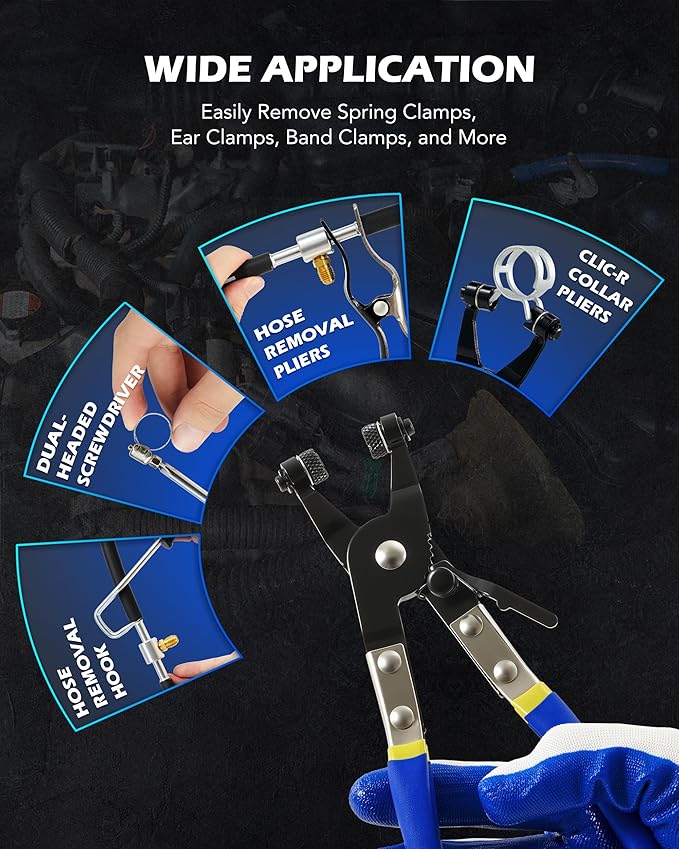 Orion Motor Tech Fuel Line Disconnect & Hose Clamp Pliers Tool Set, 35pc Master Disconnect Tool Kit with Fuel A/C Disconnect Pliers, Auto Long Reach Hose Clamp Remover Kit with Clic R Type Swivel Jaw