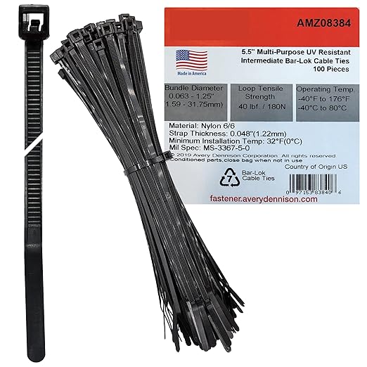 Bar Lok 5.5” Zip Ties – 100 Pieces, Black – Made in America – Weather, UV & Impact Resistant Plastic Cable Ties for Binding Bundling & Organizing Wire Cable & More – Indoor & Outdoor (5.5", 100ct)