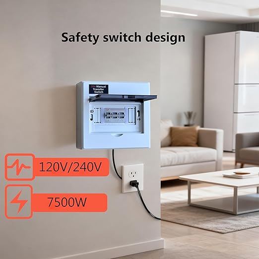 30A Generator Transfer Switch, Manual Transfer Switch 120/240V 7500W Capacity Tailor-Made for Portable Generator. 30A 3P Dual Power Manual