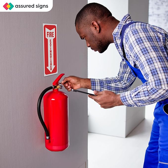Fire Extinguisher Signs, Safety Sign Sticker - 8 Pack - 4" X 12" - 5 Mil Vinyl Bright Red and White Colors - Durable Self Adhesive, Weatherproof & UV Protected Ideal for Home, Office or Boat
