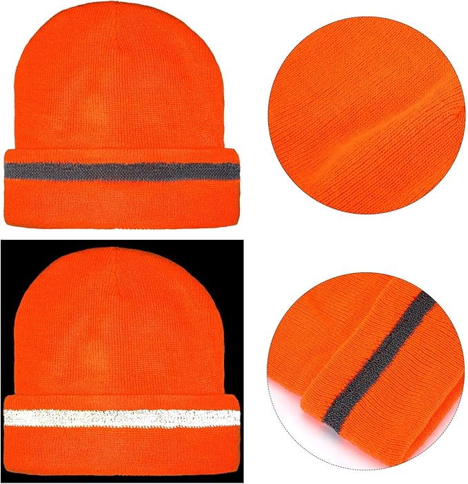 Geyoga 2 Pack Reflective Beanie Hat, High Visibility Knit Beanie with Reflective Strip, Night Running & Outdoor Work Safety
