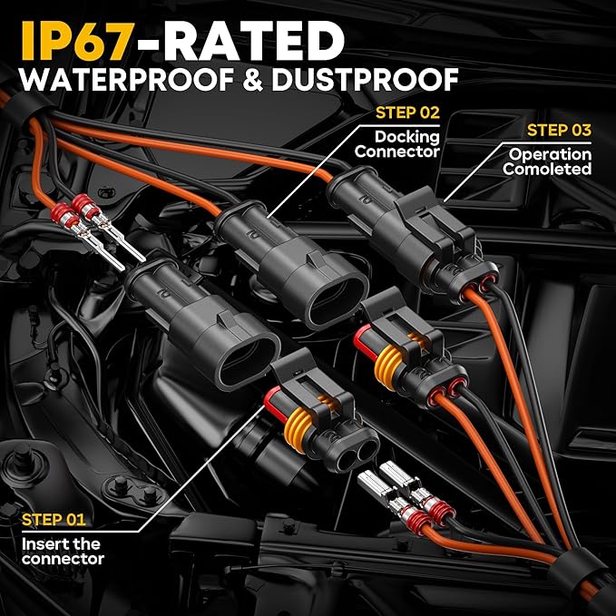 Automotive Electrical Connectors & Crimping Tool Kit, 1-6 Pin 1.5 Series Waterproof Wire Plugs 24-14 AWG with Ratcheting Crimper, Dust Caps, Wire Stripper & Removal Tool for Auto Marine Wiring