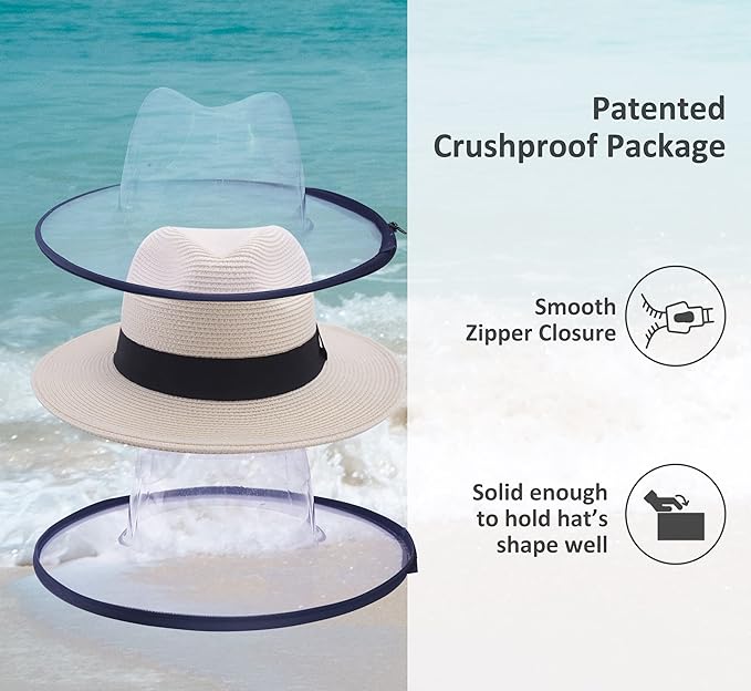 Joywant Womens Straw Fedora Beach Sun Hat, Packable Wide Brim Panama Hat for Women UV UPF50+ Summer Hat