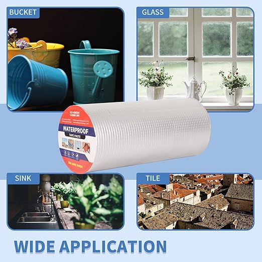 12" W X 32.8'L Waterproof Tape for Leaks Aluminum Butyl Tape with Adhesive for RV Repair, Glass Repairs, Air Mattress Patch, Window Caulking, Boat Sealing, Roof Patching