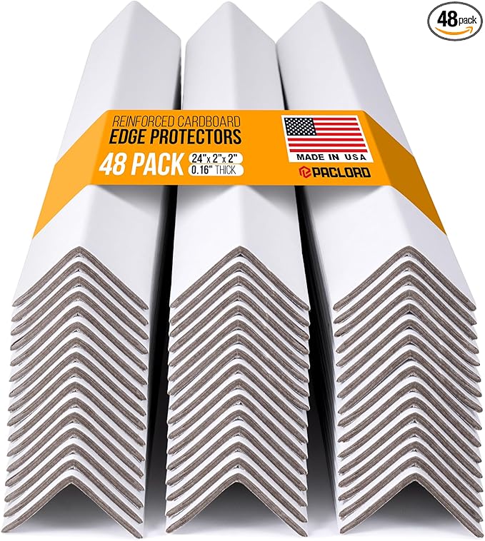 24" x 2" x 2" Reinforced Cardboard Edge Protectors, White (Pack of 48) – 0.16" Thick Heavy-Duty Cardboard Corner Protectors for Shipping – American Quality V-Board Pallet Edge Protectors
