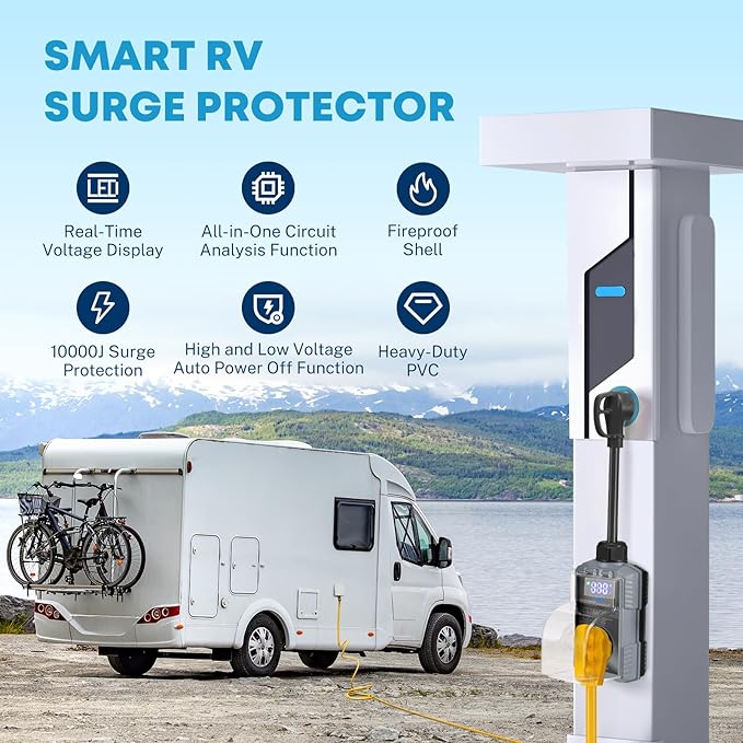 Kohree RV Surge Protector 30 Amp 10000 Joules with High/Low Voltage Protection, Smart 30 Amp RV Surge Protector Waterproof, Circuit Analyzer w/LED Display for RV Camper, Auto Shut Off