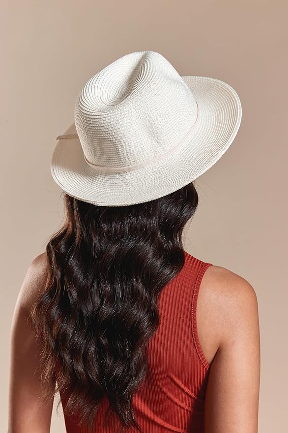Joywant Womens Straw Fedora Beach Sun Hat, Packable Wide Brim Panama Hat for Women UV UPF50+ Summer Hat
