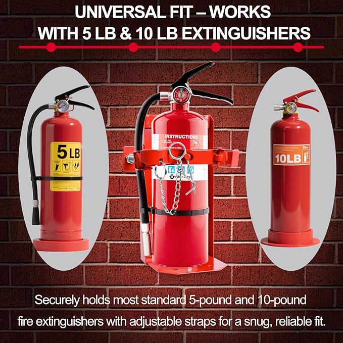 Fire Extinguisher Mount for 5 lb & 10 lb Extinguishers, Heavy Duty ST12 Steel Holder for Truck, Boat, Garage & Wall Mount, Rust-Resistant Powder Coated, Replacement for Amerex 809