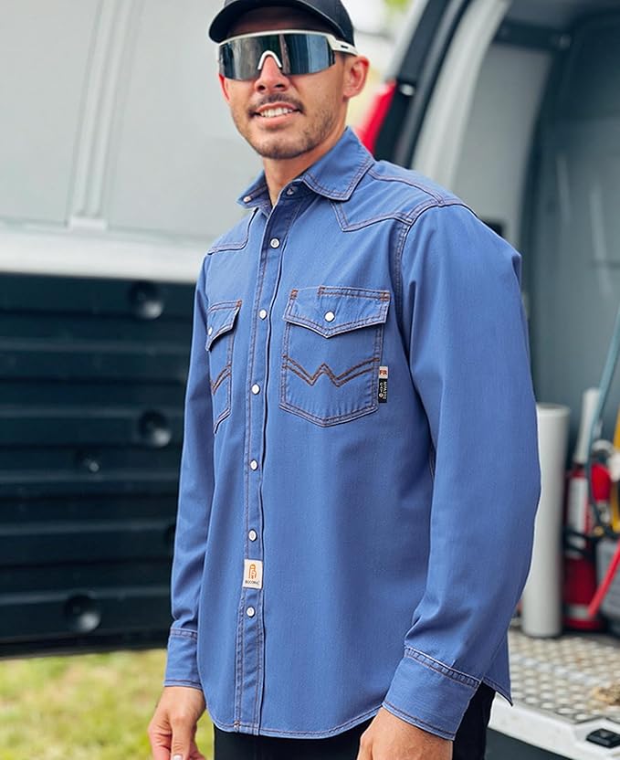 BOCOMAL FR Shirts 6.25oz Lightweight Welding Shirts Flame Resistant Men's Fire Retardant Shirt