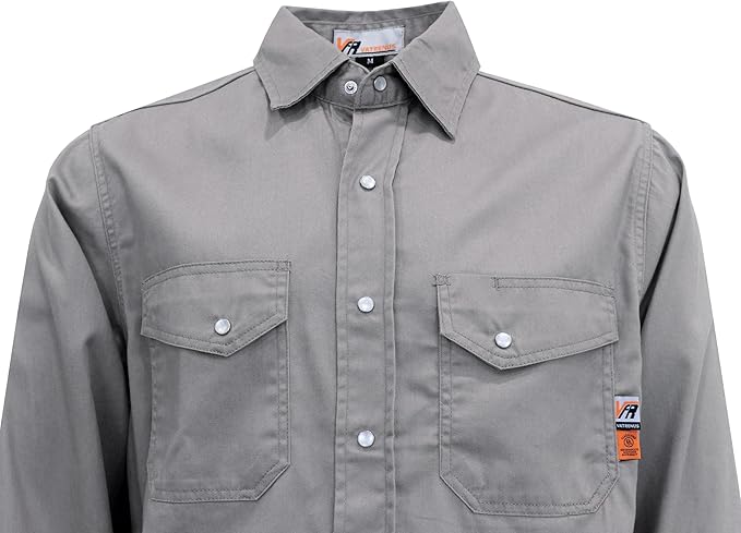 VATRENUS FR Shirts for Men 6.5oz Button Down Flame Resistant 100% Cotton Men's Pre-Washed Fire Retardant Work Shirt