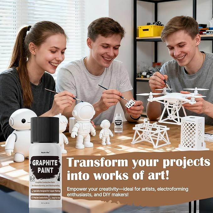 Conductive Paint, Graphite Conductive Paint for Electroforming and Electroplating, Copper Conductive Paint for DIY Projects, GraphitePaint – Suitable for 3D Prints, Resin Models & More – 2oz 60ml