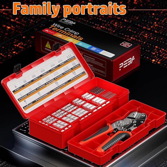 PEBA Crimping Tool and JST Connector Kit - 18 Types of 2.5 mm JST-XH Connectors & Crimp Pins, 2/3/4/5/6/7-pin JST Housings and Contacts, for DIY Electronics - Suitable for AWG 32-20 Wires