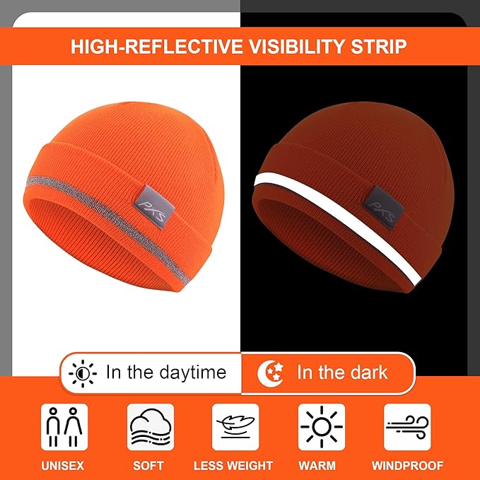ProtectX High Visibility Safety Beanie, 360-Degree Reflective Comfortable Knit Beanie Headcover Hat, Warming Cap for Work