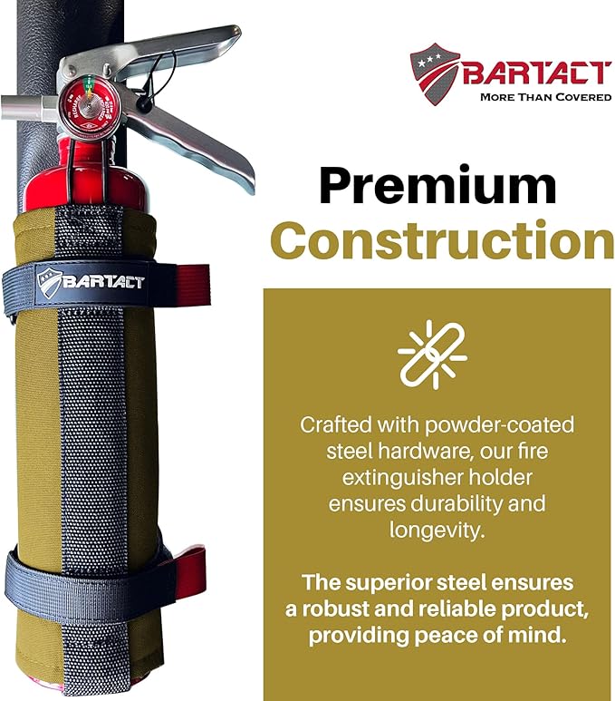 Bartact - 2.5 lb Roll Bar Fire Extinguisher Mount for Vehicle Holder, Adjustable Fire Extinguisher Holder Mount, US Made Universal Vehicle Fire Extinguisher Holder Fits All Roll Bars (Coyote)