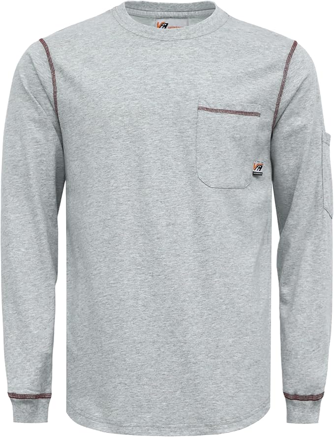 VATRENUS FR Shirts Crewneck 5.5oz Lightweight Flame Resistant 100% Cotton Men's Pre-Washed Fire Retardant Workwear
