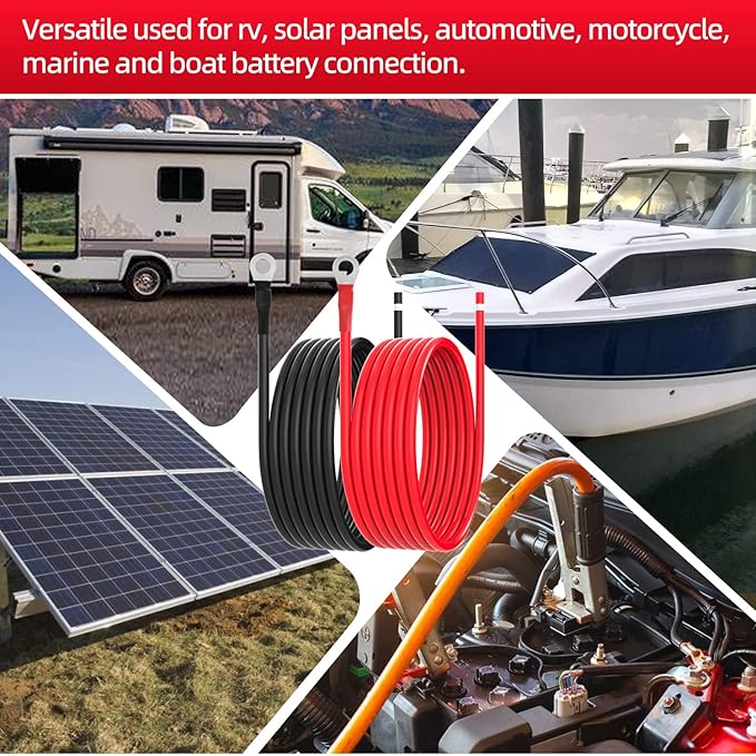 8 AWG Battery Cables 8 Gauge Solar Panel Wire Tinned Copper Extension Cable with 5/16'' Lugs for RV Solar Panel Car Automotive (8AWG 10FT)