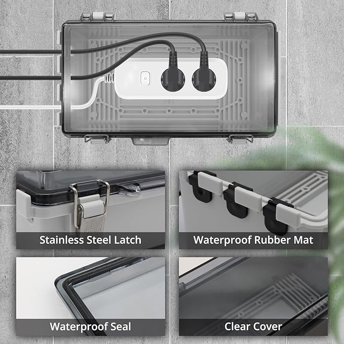Outdoor Extension Cord Cover for Outside Outlet Plug Cover Waterproof, 9x5x4.3” Outdoor Electrical Box for Outlet Plug,IP67 Outdoor Waterproof Plug-in Distribution Box