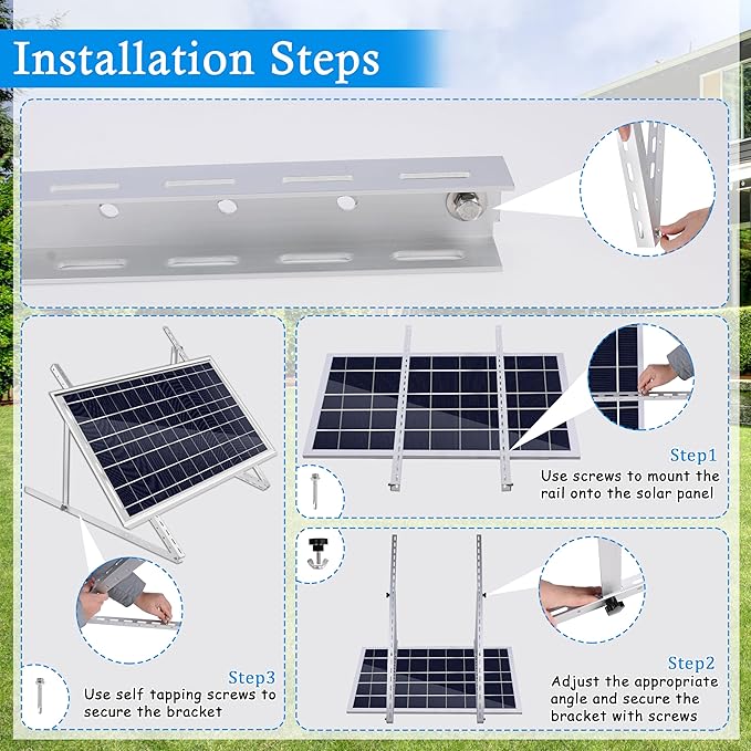 2 Sets 45 inch Adjustable Solar Panel Brackets, Foldable Tilt Mount Brackets, Suitable for 2-4pcs 100 200 300 400 Watt Solar Panel for Roof, Boat, RV, and Off-Grid