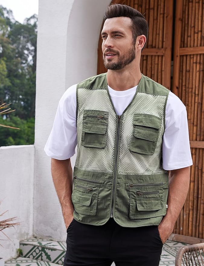 Gihuo Men's Fishing Safari Vest with Pockets for Summer Travel