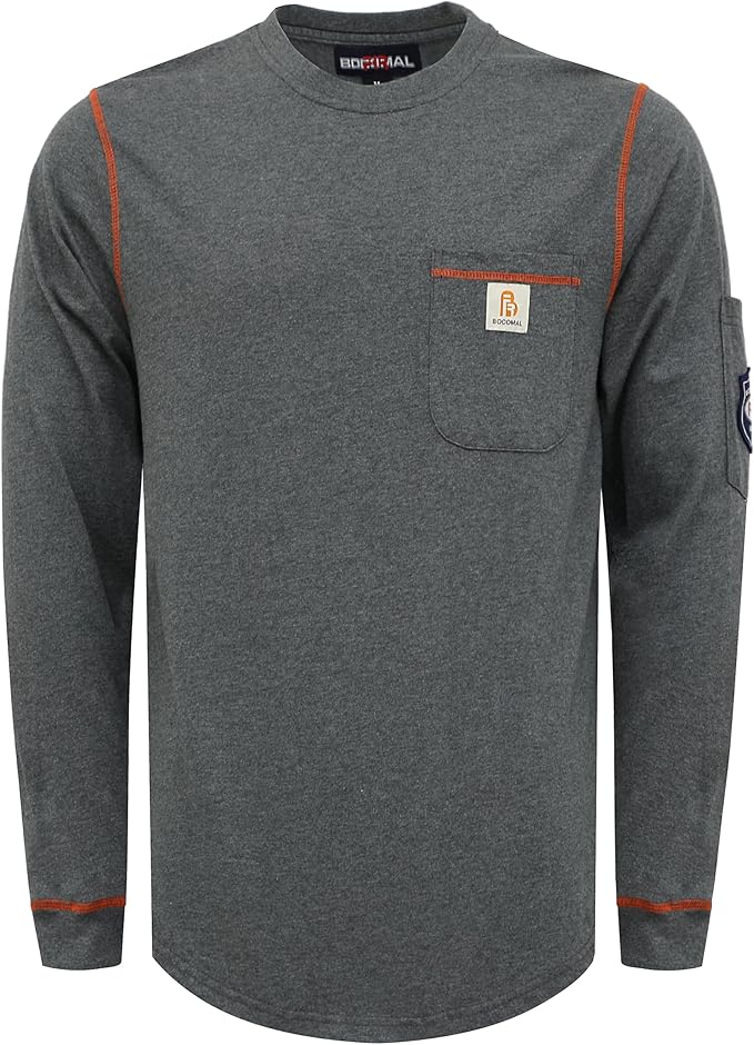 BOCOMAL FR Shirts for Men Lightweight Crew Long Sleeve Flame Resistant/Fire Retardant Shirt…