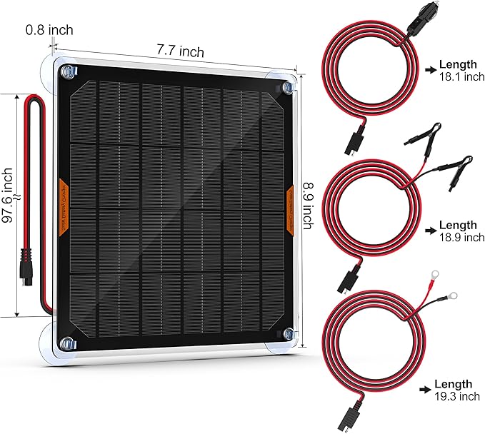 OYMSAE 5W 12V Solar Car Battery Charger Portable Waterproof Solar Power Battery Charger & maintainer with Trickle Cigarette Lighter Plug & Alligator Clip