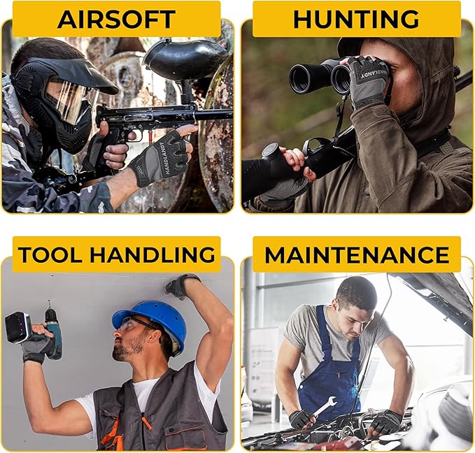 HANDLANDY Fingerless Work Gloves for Mens & Women, Uwrist Half Finger Shock-Absorbing Breathable Glove