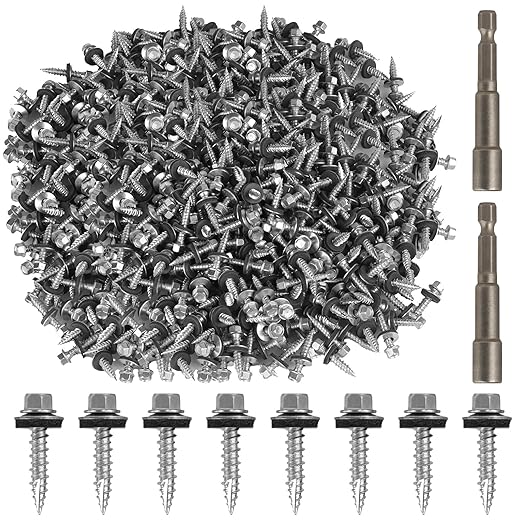 Metal Roofing Screws#10 × 1 Inch, 1000Pcs Zinc Plated Hex Head Metal Roof Screws with Rubber Washers for Metals and Corrugated Roofing Panels (Hex Socket Included)