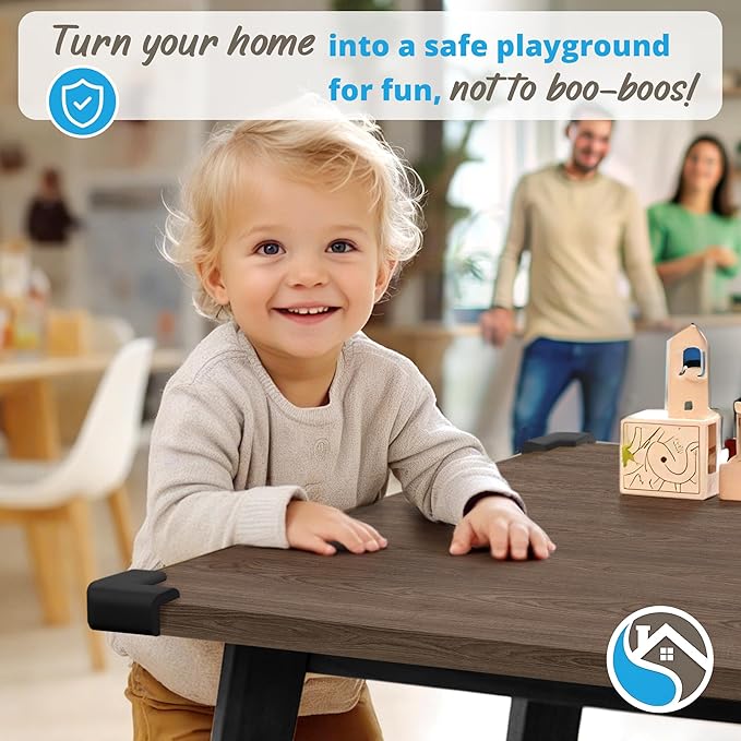 8-Pack Corner Protectors Baby Proof, Furniture Corner and Edge Safety Bumpers, Soft Rubber Foam Cushion Covers, 3M Taped Corner Guards, Baby Child Proofing Pads, Table Corner Protectors, Black