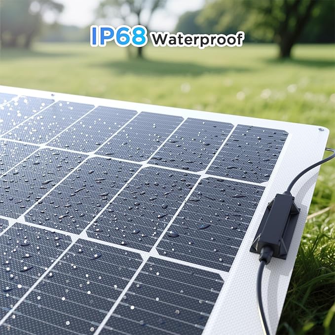 200W Flexible Solar Panel Kit (2x100W), Heat-Reflective White Backsheet, Marine-Grade ETFE Solar Panel, IP68 Waterproof for Motorhome, Boat, Van, Camper, White RVs