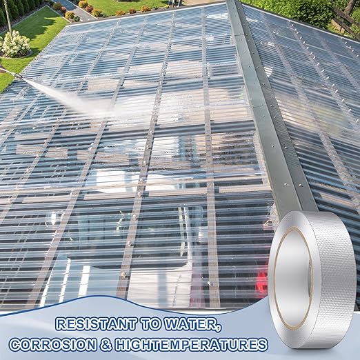 2 Roll 1.18in x 131 ft in Total Aluminum Polycarbonate Tape, Heavy Duty Waterproof Sealing Insulation Greenhouse Tape, Self Adhesive UV Heat Resistant for Greenhouse Roofing Outdoor Repairs