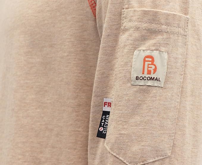 BOCOMAL FR Shirts Heather Series 6oz Flame Resistant T Shirt NFPA2112 CAT2 Fire Retardant Crew Work Shirt