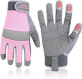 HANDLANDY Work Gloves for Women, Breathable Leather Gardening Glove for Yard Maintenance, Hand Protection with Touch Screen