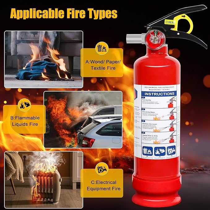 6 Pack ABC Dry Chemical Fire Extinguishers with Mount, 2.5 lb 1A:10B:C Rating for Home, Vehicle, Boat, Quick Release Handle, Compact & Portable Dry Powder Extinguisher