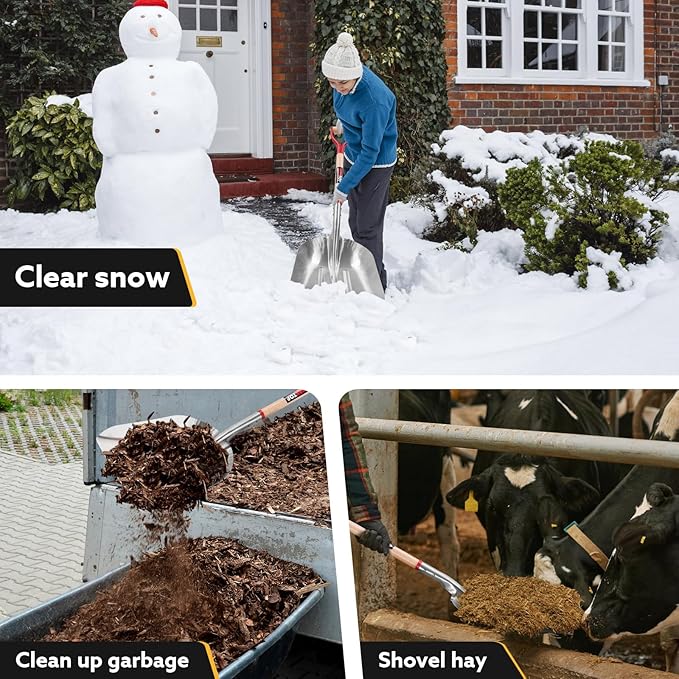 Heavy Duty Snow Shovel Aluminum Scoop Shovel Large Aluminium Snow Shovel for Driveway,45.3 inches