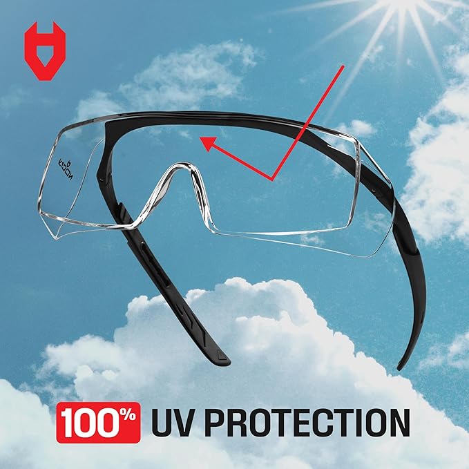NoCry Anti Fog Safety Glasses that Fit Over Glasses with Scratch Resistant Lens — ANSI Z87 & OSHA Certified Over Glasses Safety Glasses for Men and Women with Adjustable Temples and 100% UV Protection