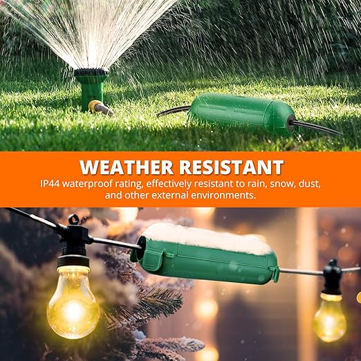 QUOBAS Outdoor Extension Cord Cover, Weatherproof Electrical Connection Box with Lockable Latches and Mounting Holes for Outdoor Sockets, Plugs, Outlets, Holiday Lighting, Power Tools, Green