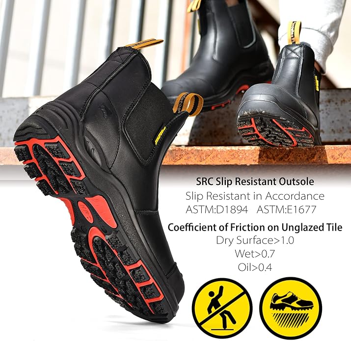 Mens Work Boots Steel Toe Chelsea Safety Boots Cow Leather Waterproof Lightweight Working Shoes