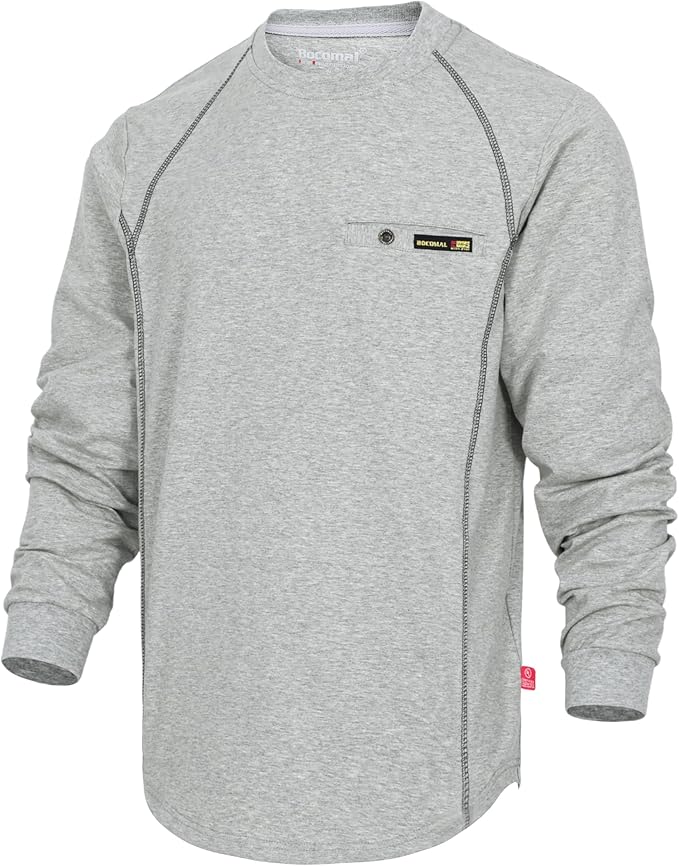 BOCOMAL FR Shirts for Men Melt Pocket Lightweight Crew T-Shirt NFPA2112/CAT2 Fire Resistant Work Shirt