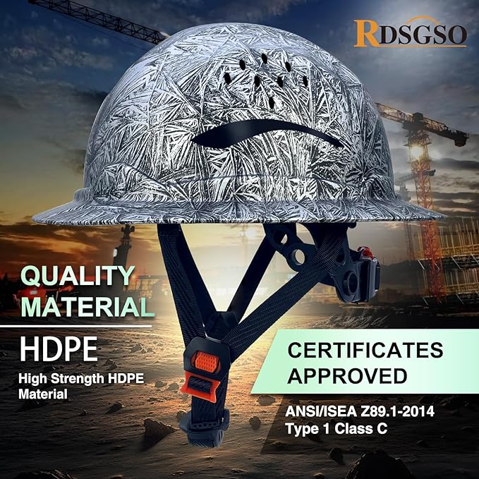 Full Brim Industrial Safety Helmet ANSI/ISEA Z89.1 Type I Class C Certified Hard Hats 6-Point Suspension Lightweight Vented for Construction, Logging, Outdoor Work RGS-B6
