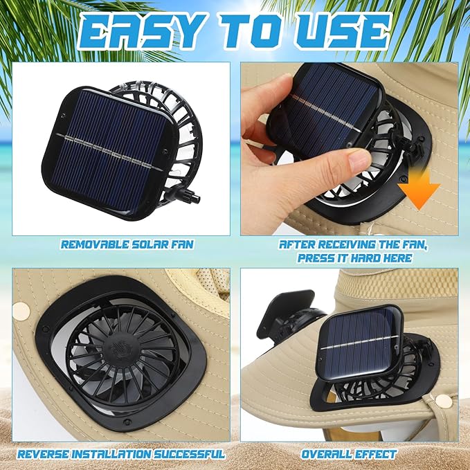 Chuarry Wide Brim Sun Hat with 2 Fan Outdoor Solar Powered USB Charging Fishing Hat with Neck Flap for Men Women