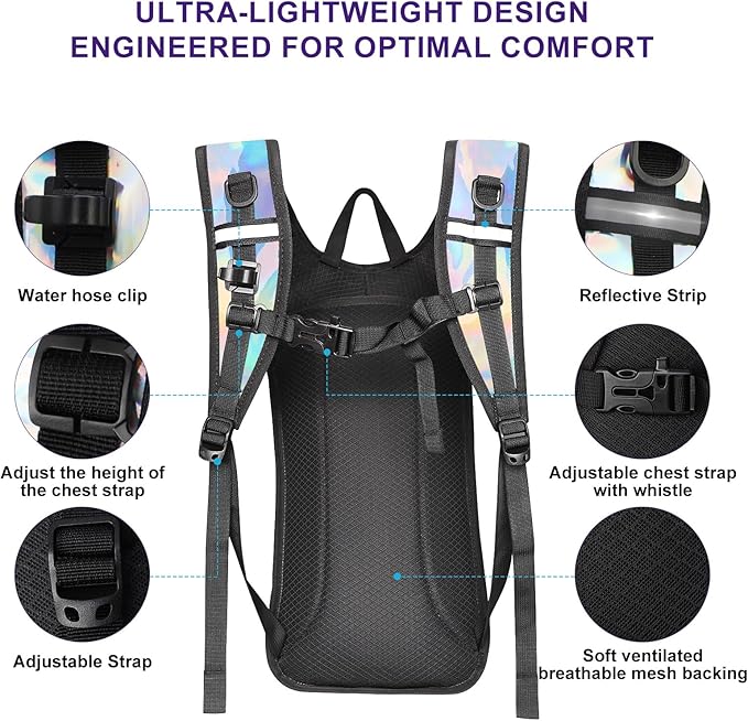 Hydration Backpack,Water Backpack with 2L Water Bladder,Festival Essential-Rave Hydration Pack,Lightweight Insulation Hydropack for Outdoor,Hiking,Running,Biking,Music Festival for Men Women