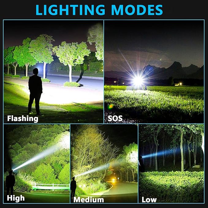 LED Headlamp Rechargeable 99000 High Lux, 9000mAh Long Battery Head Lamp with 12 Modes, IPX7 Waterproof USB Rechargeable Headlight, Zoomable Headlamp for Adults, 90° Adjustable for Camping Hunting