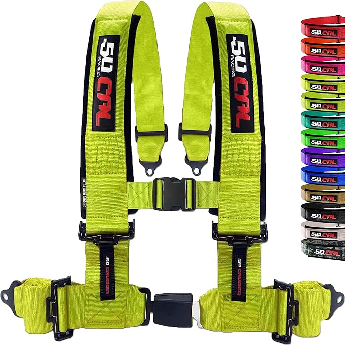 1pc 4 Point Harness for Bucket Seat, Push Release, 10 Color Options, Racing Harness, Race Car, Off Road, UTV, RZR (Yellow, 2 inch)