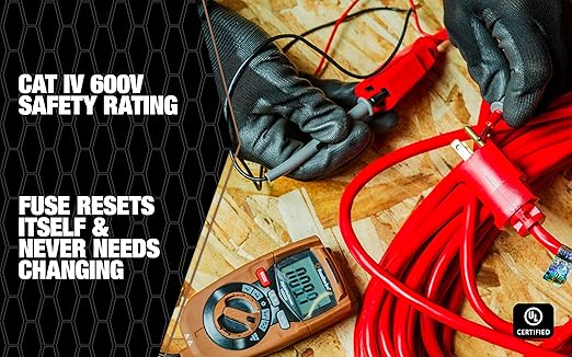 Southwire Multimeter Compact 3-in-1 - Built-In Voltage Detector & Flashlight - 10 Functions, Auto-Reset Fuse - CAT IV 600V - UL Listed
