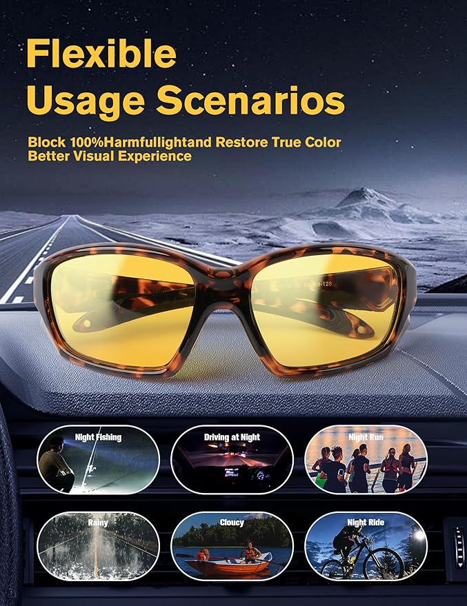 BIRCEN Night Vision Glasses for Driving: Running Cycling Sport Night Anti Glare Yellow Glasses for Men Women
